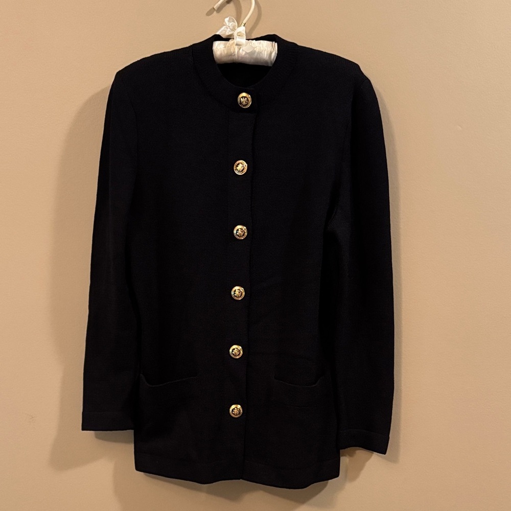 St. John Black Knit Cardigan with Gold Buttons
